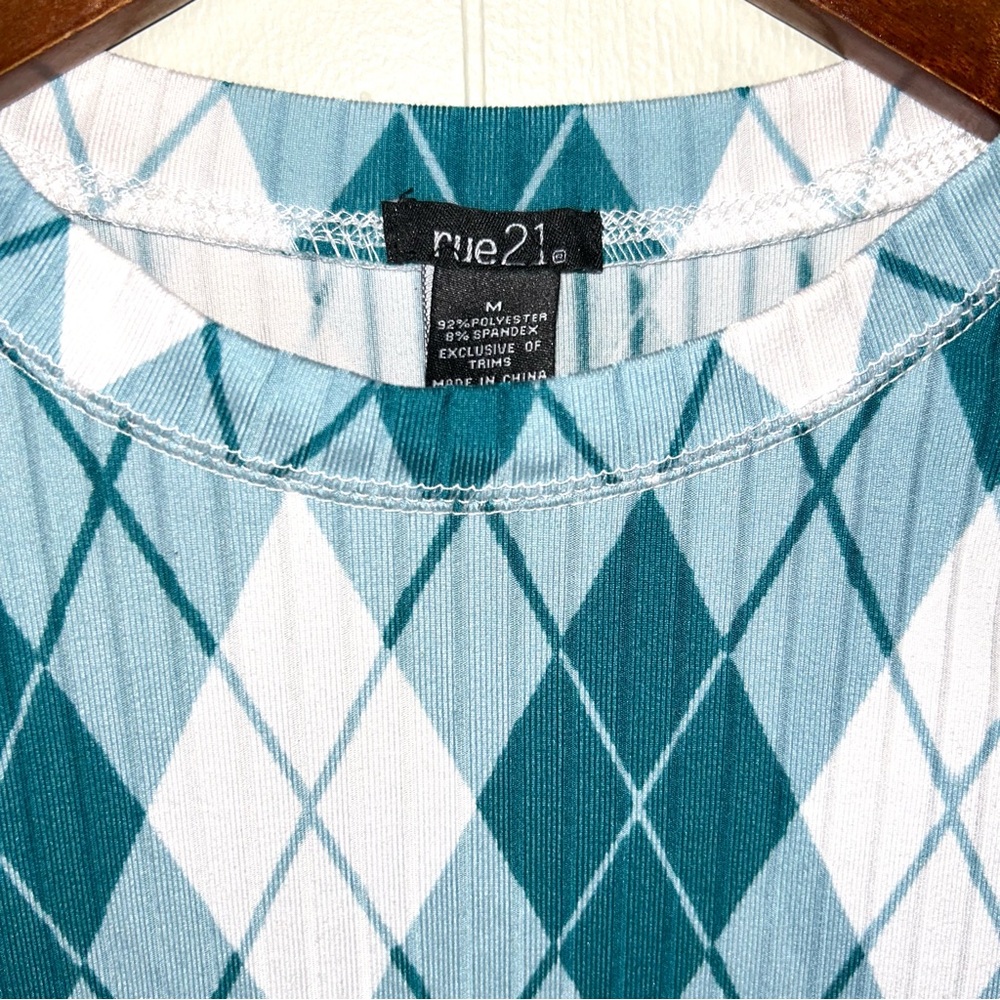 Teal Argyle‎ Pattern Women's Top - Picture 3 of 3